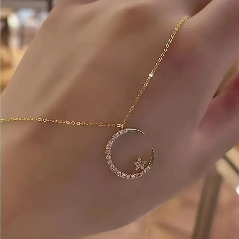 Star Moon Super Sparkle Exquisite Dainty zirconia Ramadan Pendant Necklace
