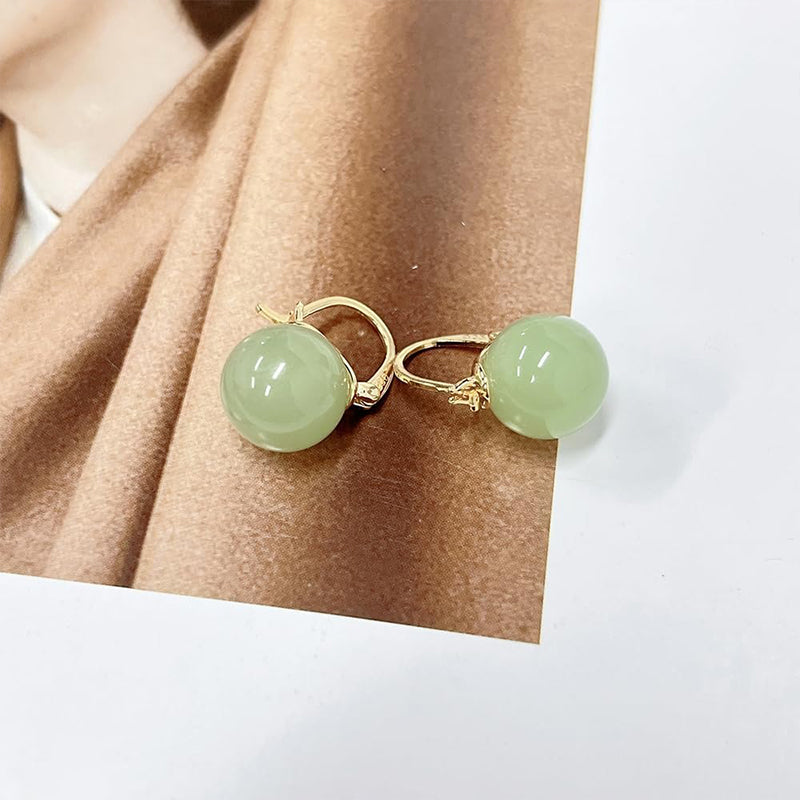 Faux Round Jade Small Huggie Hoop Earring