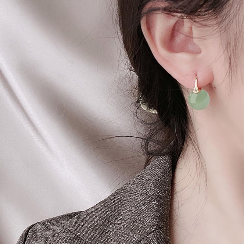 Faux Round Jade Small Huggie Hoop Earring