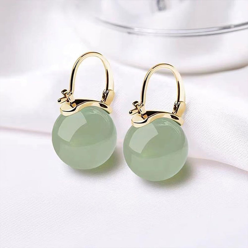 Faux Round Jade Small Huggie Hoop Earring