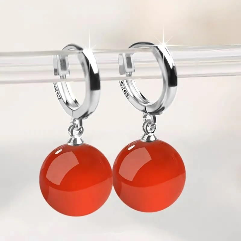 Natural Red Stone Dangle Earrings