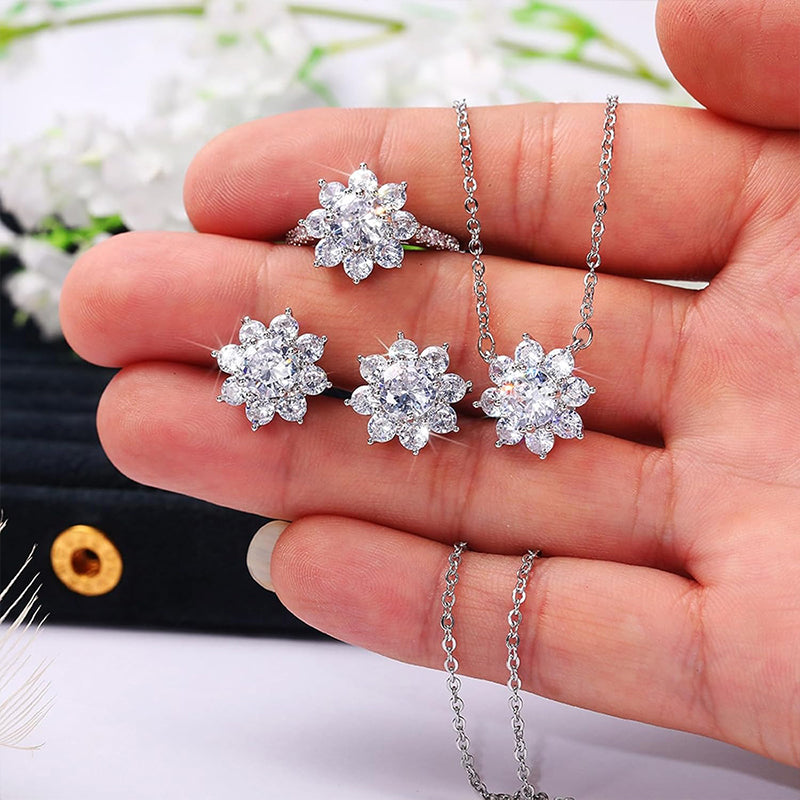 Elegant Women's Jewelry with Cubic Zirconia Beautiful Flower Necklace
