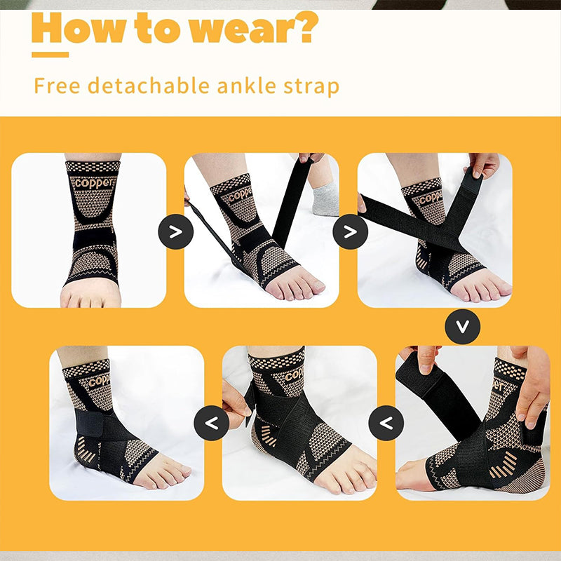 Copper Ankle Brace Adjustable Compression Sleeve (1 Pair)
