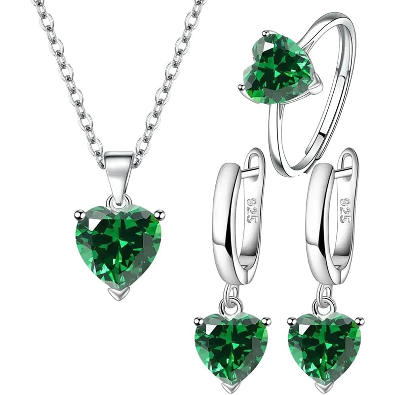 Heart Zircon Ring Earrings Necklace