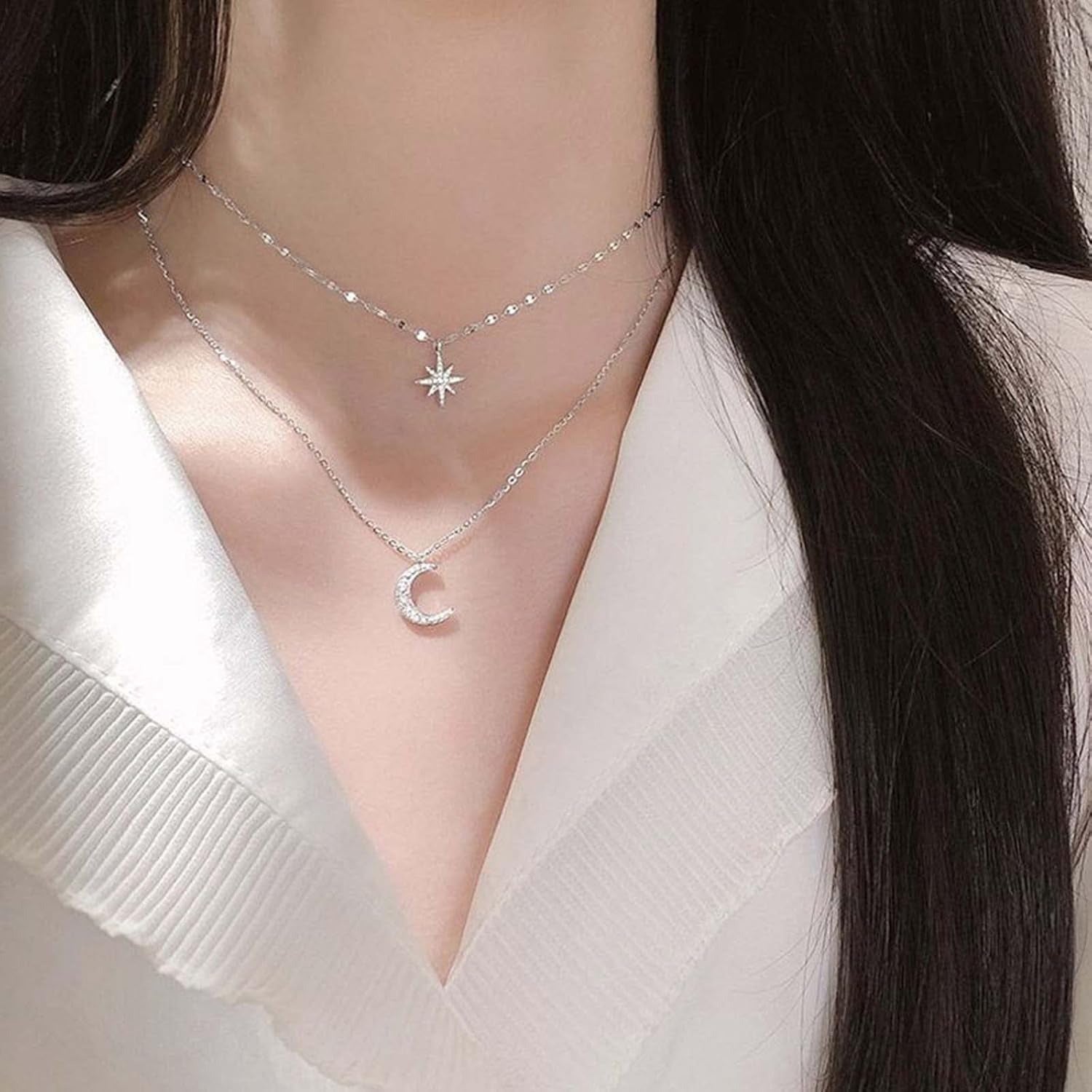 Women Simple Choker Moon Star Choker Necklace