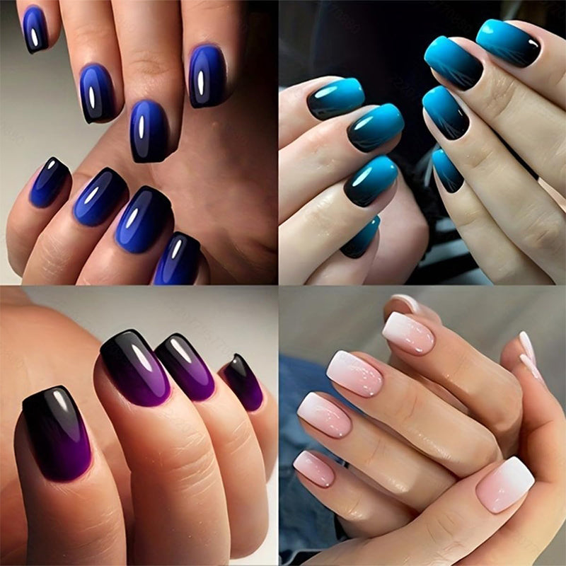 4 Gradient Colors Glue on Nails Reusable Stick on Nails