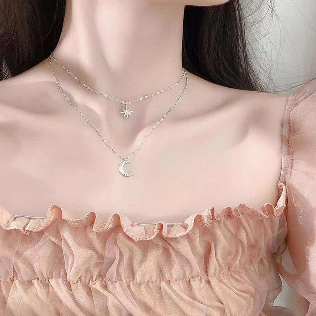 Women Simple Choker Moon Star Choker Necklace