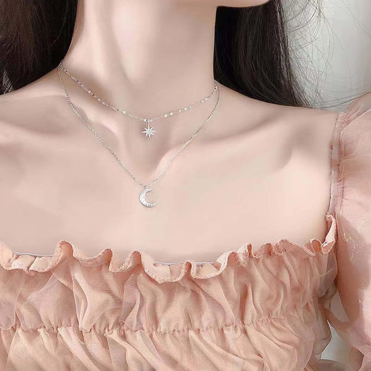 Women Simple Choker Moon Star Choker Necklace