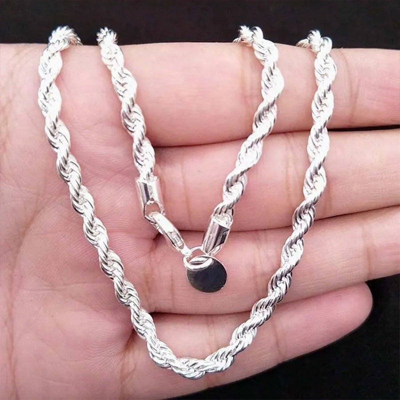 4mm Silver Color Twist Chain Necklace & Bracelet Set