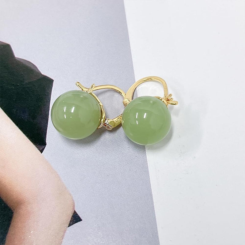 Faux Round Jade Small Huggie Hoop Earring
