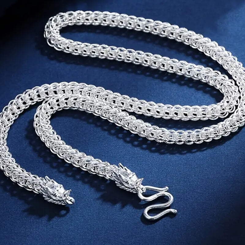Silver-Plated Double Dragon Head intricate Necklace & Bracelet