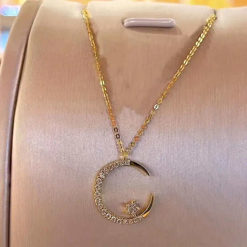 Star Moon Sparkle Zircon Ramadan Pendant Necklace