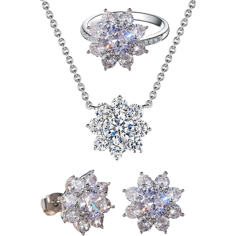 Elegant Women's Jewelry with Cubic Zirconia Beautiful Flower Necklace