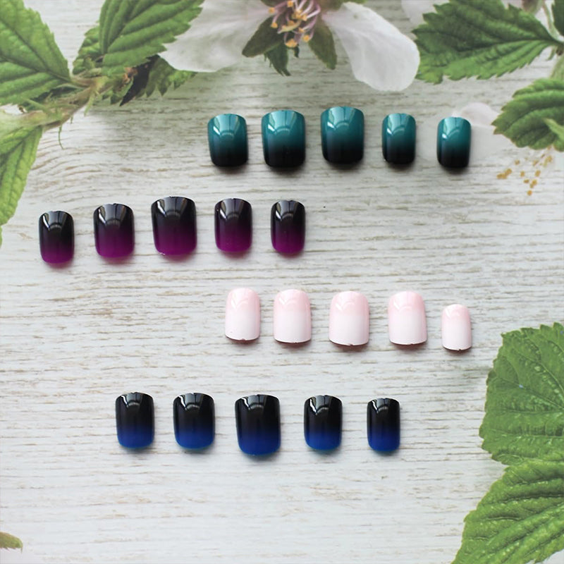 4 Gradient Colors Glue on Nails Reusable Stick on Nails