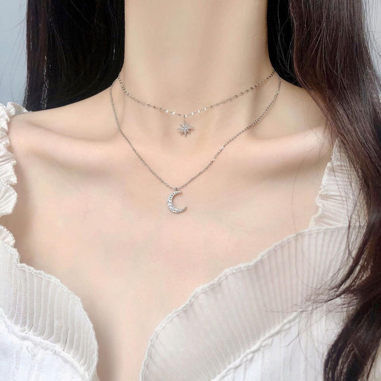 Women Simple Choker Moon Star Choker Necklace
