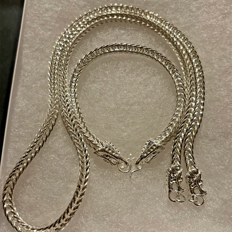 Silver-Plated Double Dragon Head intricate Necklace & Bracelet