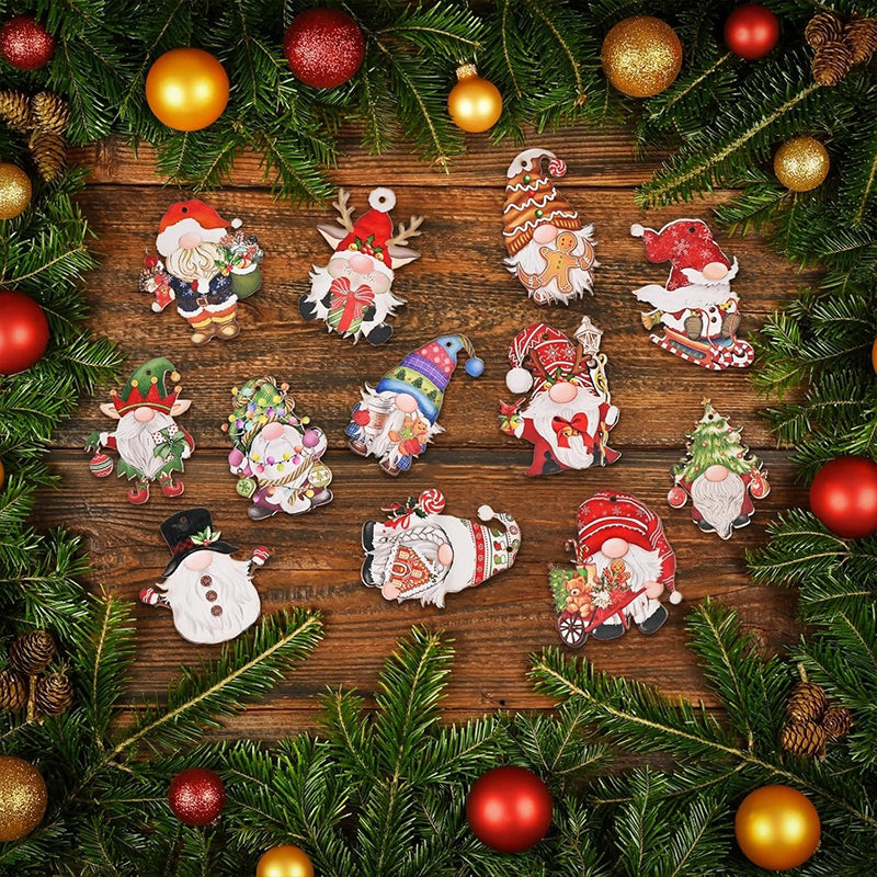 36 Pcs Christmas Gnome Wooden Ornaments Christmas Tree Decorations