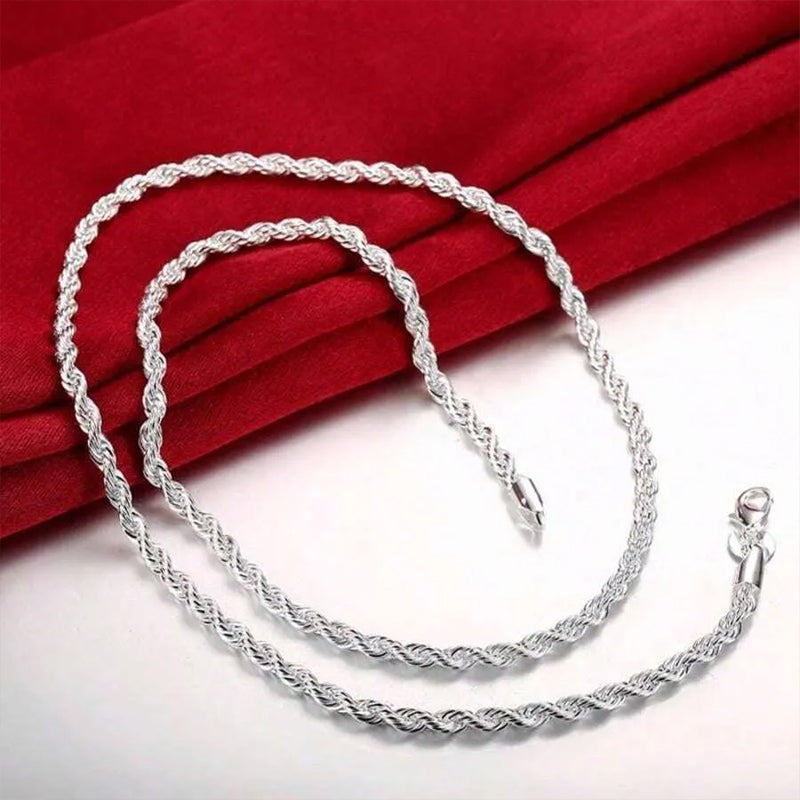 4mm Silver Color Twist Chain Necklace & Bracelet Set