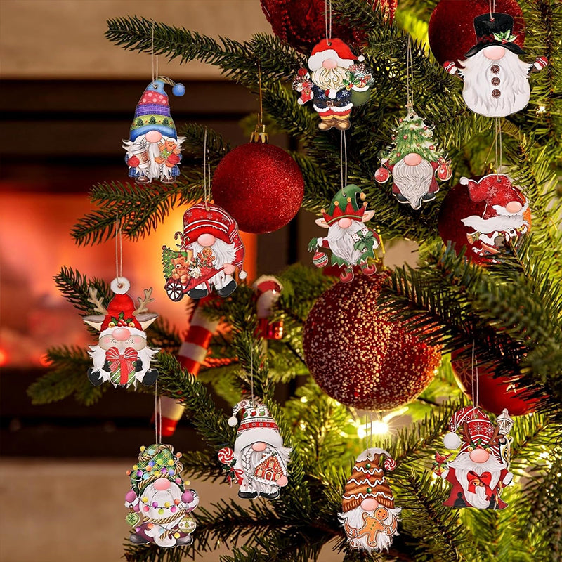 36 Pcs Christmas Gnome Wooden Ornaments Christmas Tree Decorations