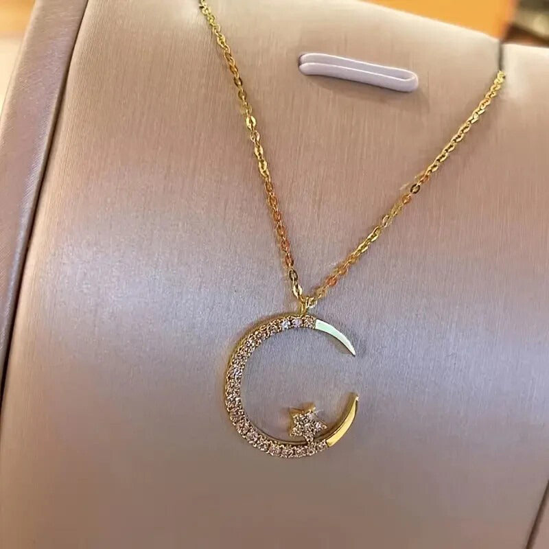 Star Moon Sparkle Zircon Ramadan Pendant Necklace