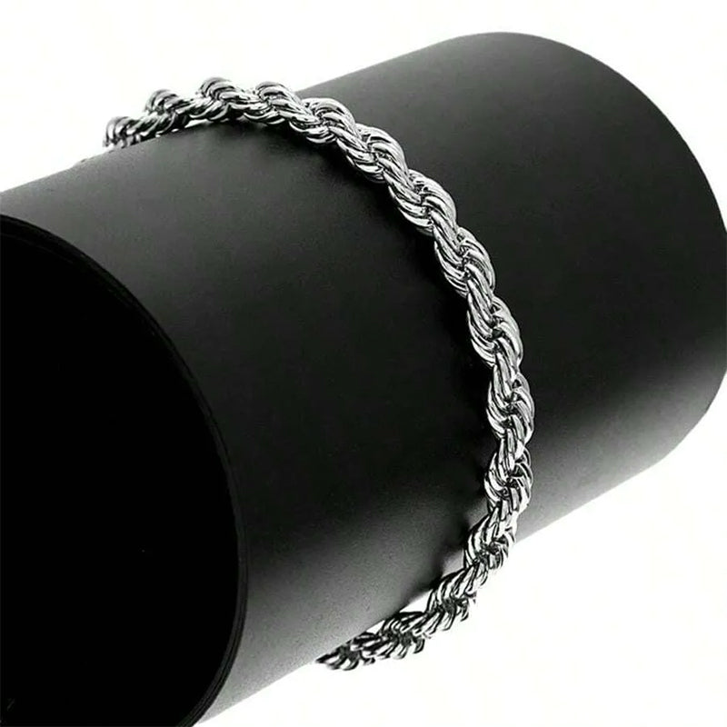 4mm Silver Color Twist Chain Necklace & Bracelet Set