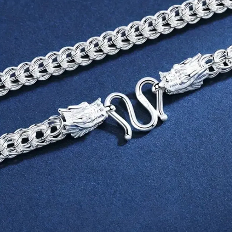 Silver-Plated Double Dragon Head intricate Necklace & Bracelet