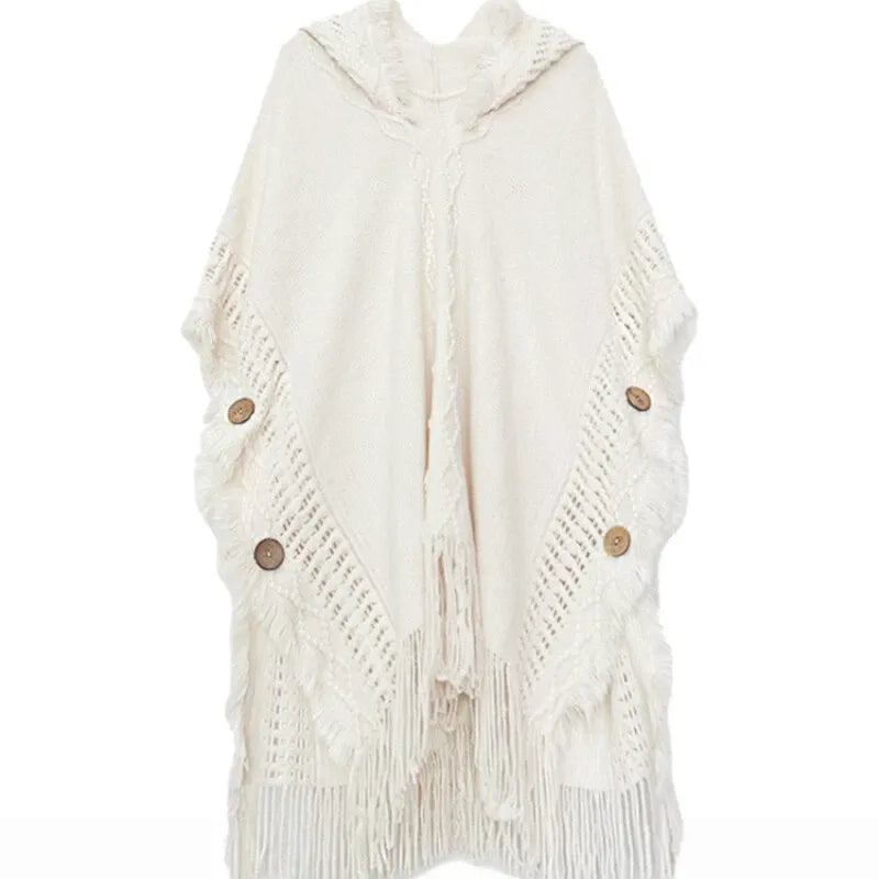 Women Knitted Cape Shawl Wrap Scarf