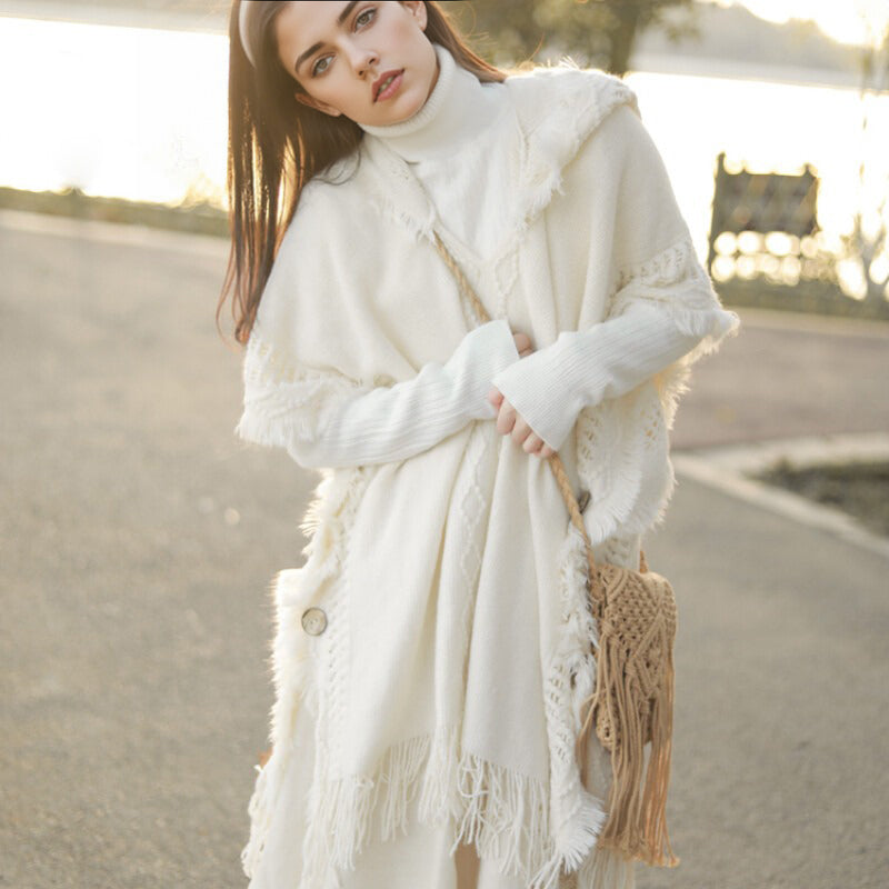 Women Knitted Cape Shawl Wrap Scarf