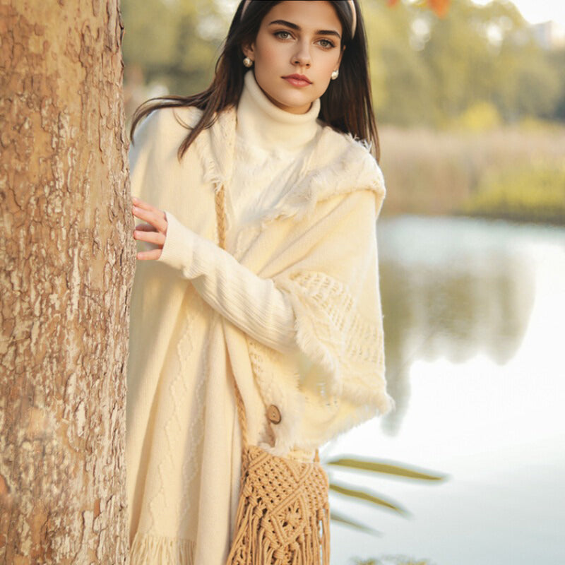 Women Knitted Cape Shawl Wrap Scarf