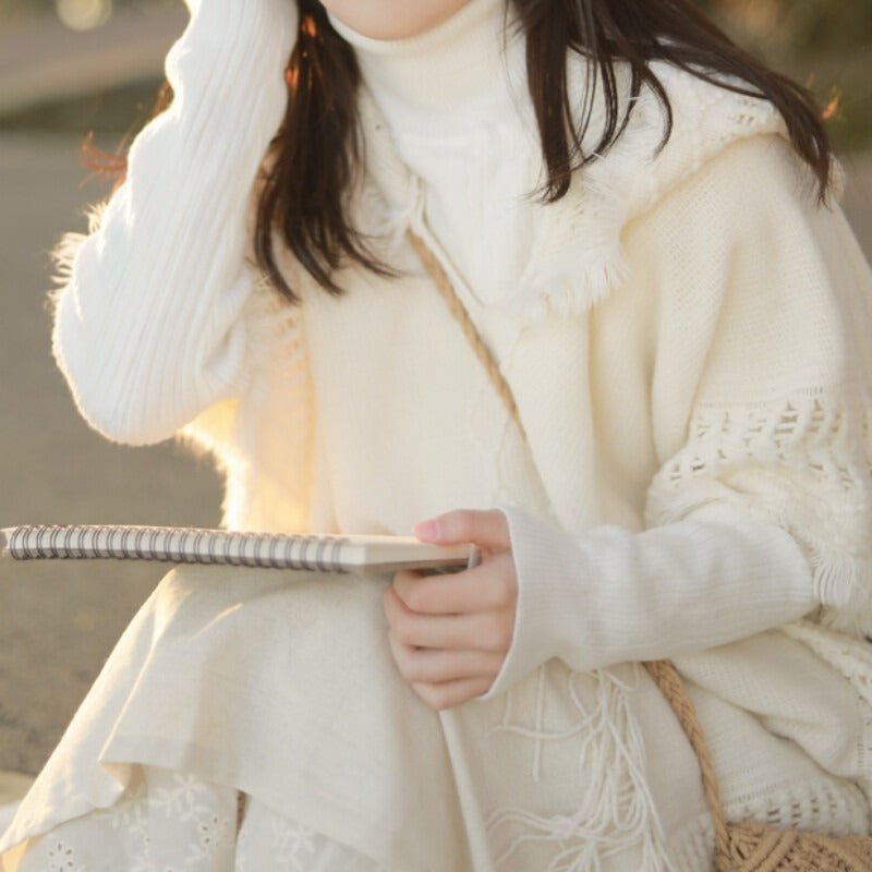 Women Knitted Cape Shawl Wrap Scarf