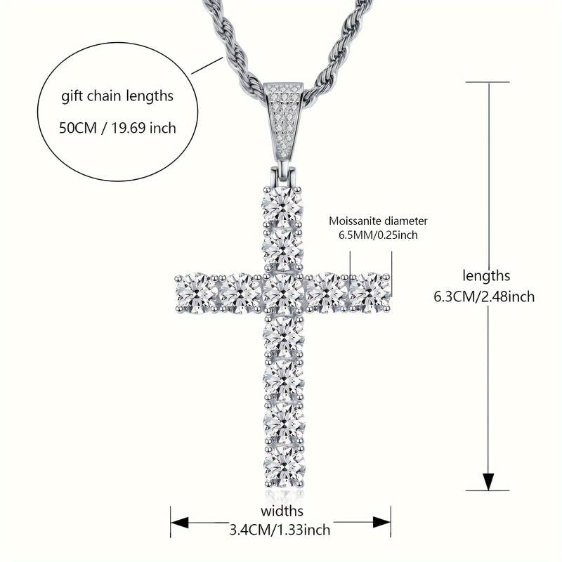 Silver Moissanite Cross Pendant Necklace