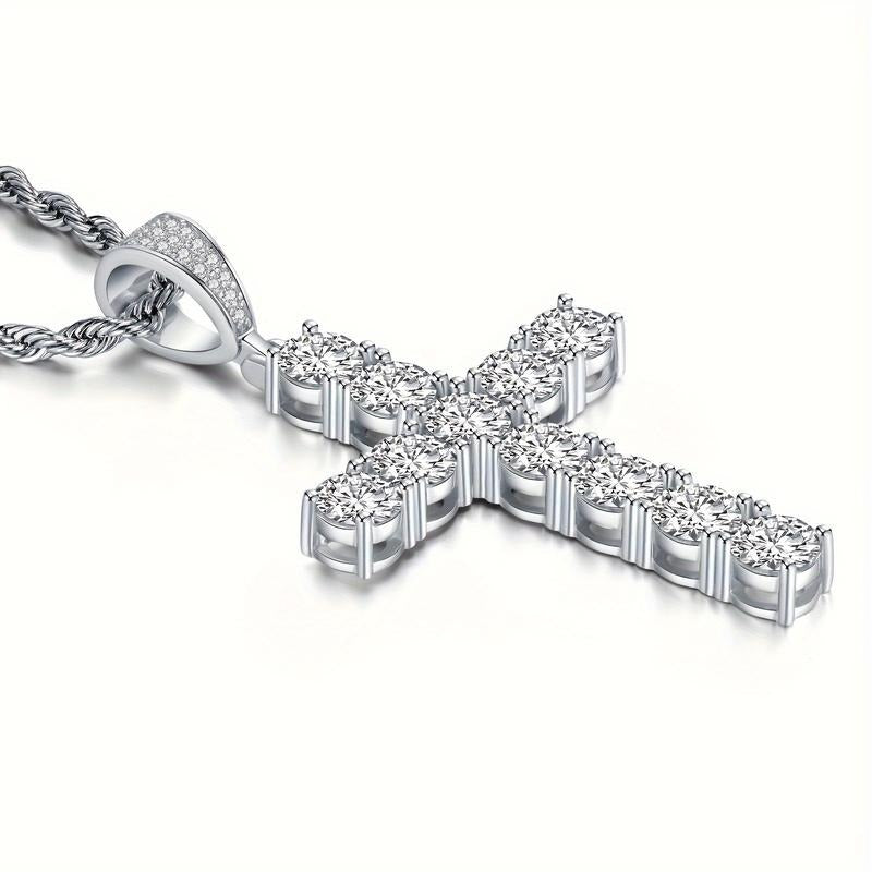 Silver Moissanite Cross Pendant Necklace