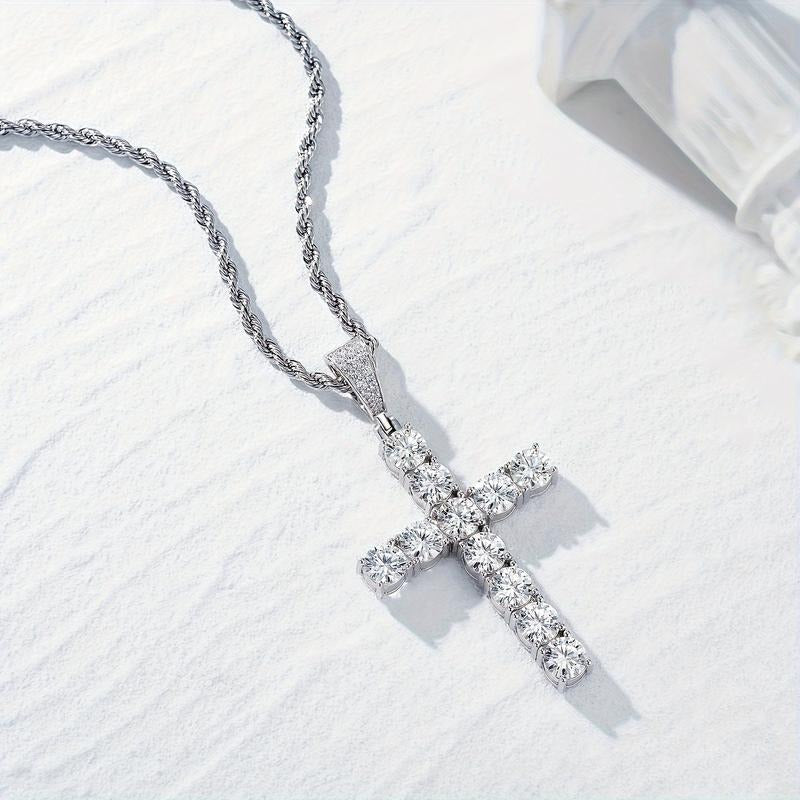 Silver Moissanite Cross Pendant Necklace
