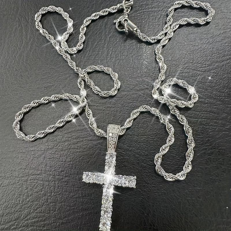 Silver Moissanite Cross Pendant Necklace